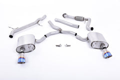 Milltek Audi A4 2.0 TFSI B9 QUATTRO SALOON & AVANT (NON OPF/GPF MODELS INC MILD HYBRID & Downpipe WITHOUT BRACE BARS) (2016 and later) - Non Resonated (Louder) with Dual GT-100 Burnt Titanium Trims