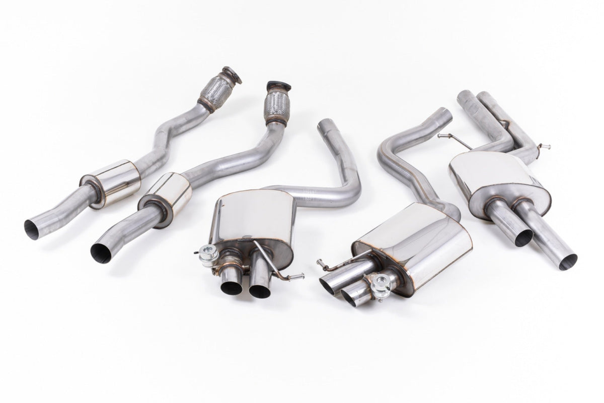 Milltek Audi RS4 B8 4.2 FSI QUATTRO AVANT (2012 to 2015) Cat-back Exhaust - Resonated (quieter). Uses OE tailpipe trims