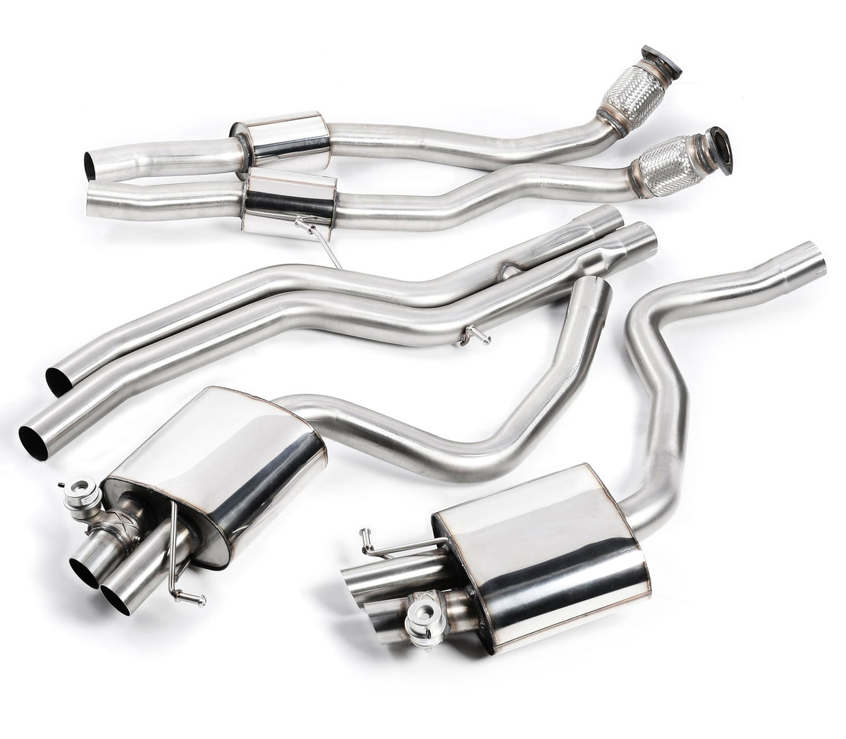 Milltek Audi RS4 B8 4.2 FSI QUATTRO AVANT (2012 to 2015) Cat-back Exhaust - Non-resonated (louder). Uses OE tailpipe trims