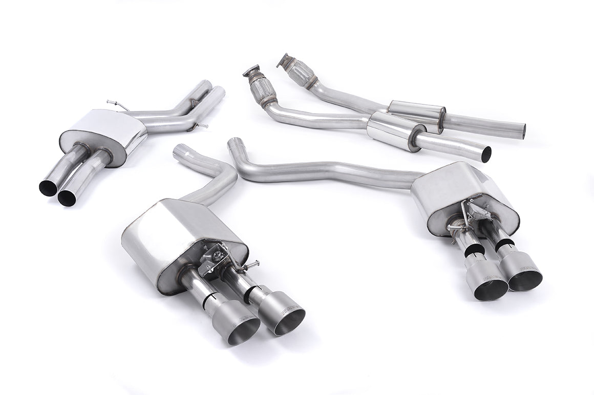 Milltek Audi S7 SPORTBACK 4.0 TFSI QUATTRO S TRONIC (2012 to 2018) Resonated (quieter) with Titanium tips. Some 2016 and later models have an updated valve location on one rear silencer meaning the wiring loom needs extending to accommodate.