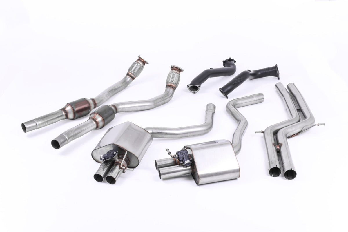 Milltek Audi RS7 C7 SPORTBACK 4.0 V8 TFSI BITURBO INC PERFORMANCE EDITION (2013 to 2018) Non Res with 76mm Downpipes and 100cell cats. Uses OE Tips. Requires a stage 2 ECU remap (lambda cables need extending)