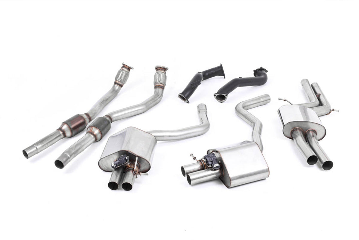 Milltek Audi RS7 C7 SPORTBACK 4.0 V8 TFSI BITURBO INC PERFORMANCE EDITION (2013 to 2018) Resonated with 76mm Downpipes and 100cell cats. Uses OE Tips. Requires a stage 2 ECU remap (lambda cables need extending)