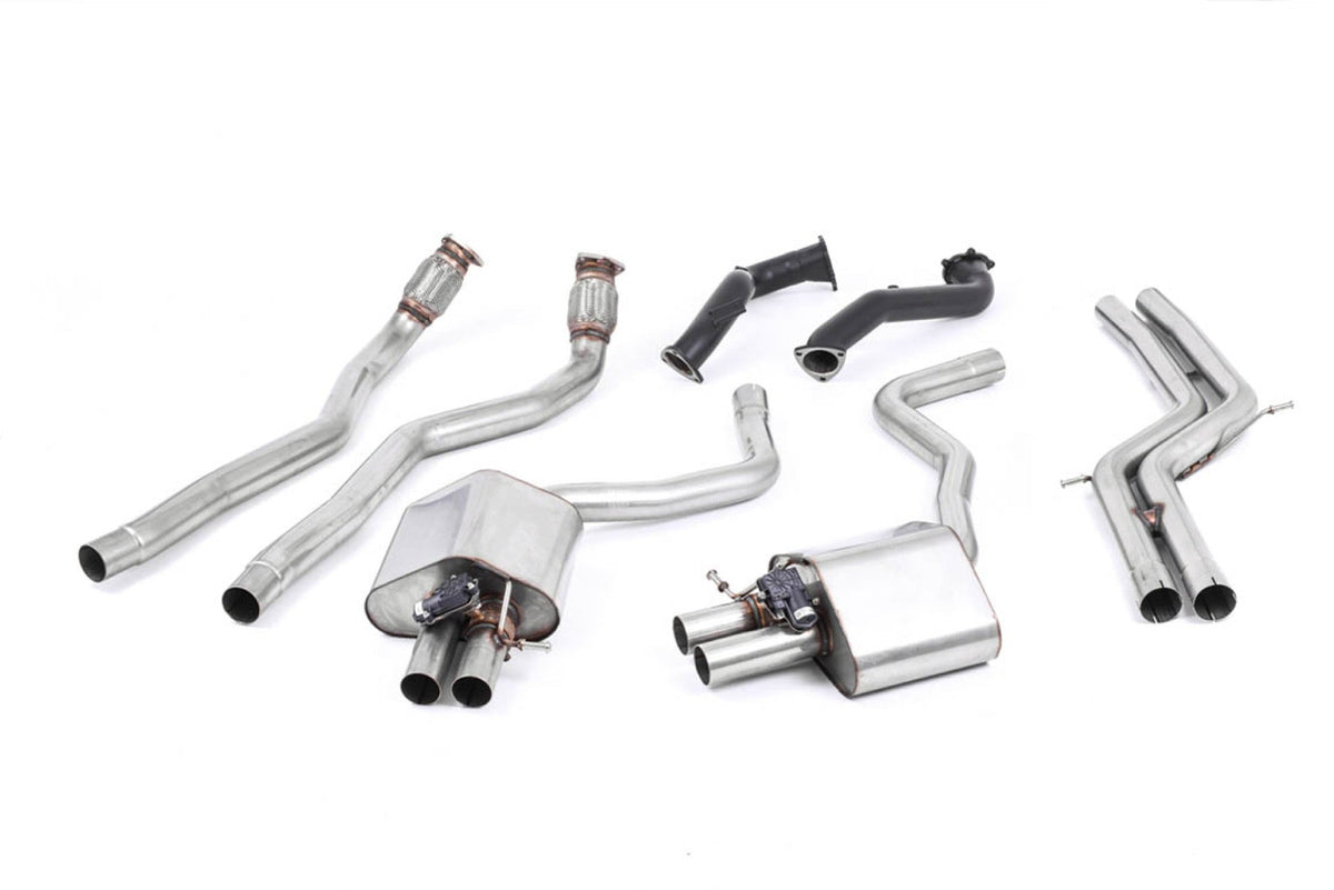 Milltek Audi RS7 C7 SPORTBACK 4.0 V8 TFSI BITURBO INC PERFORMANCE EDITION (2013 to 2018) Non-Res with 76mm Downpipes. Uses OE Tips. Requires a stage 2 ECU remap (lambda cables need extending)