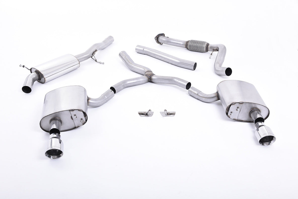 Milltek Audi A4 2.0 TFSI B9 QUATTRO SALOON & AVANT (NON OPF/GPF MODELS INC MILD HYBRID & WITHOUT BRACE BARS) (2016 and later) Road+ Part Resonated with Dual GT-100 Polished Trims