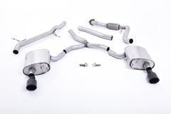 Milltek Audi A4 2.0 TFSI B9 QUATTRO SALOON & AVANT (NON OPF/GPF MODELS INC MILD HYBRID & Cat-back Exhaust WITHOUT BRACE BARS) (2016 and later) Non Resonated (Louder) with Dual GT-100 Cerakote Black Trims