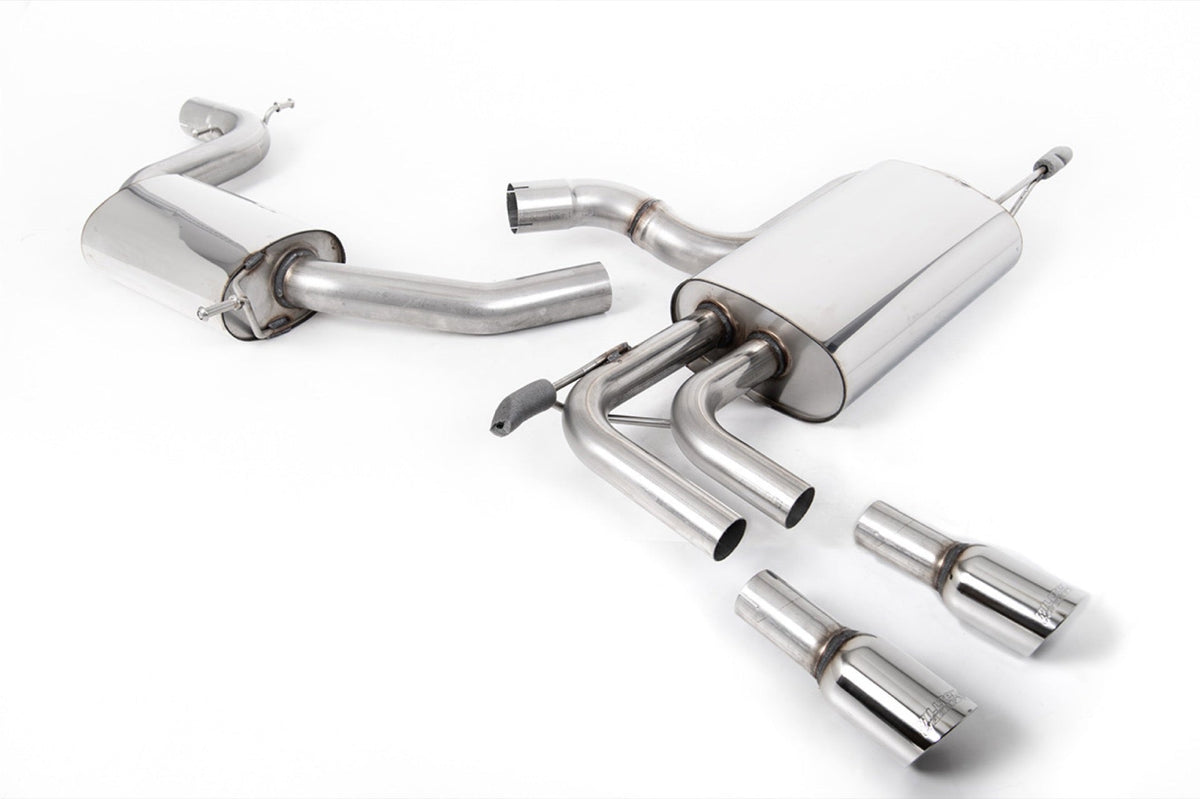 Milltek Audi A3 2.0T FSI 2WD 5 DOOR SPORTBACK (2003 to 2012) Cat-back Exhaust Resonated (quieter) with GT-80 Polished Trims