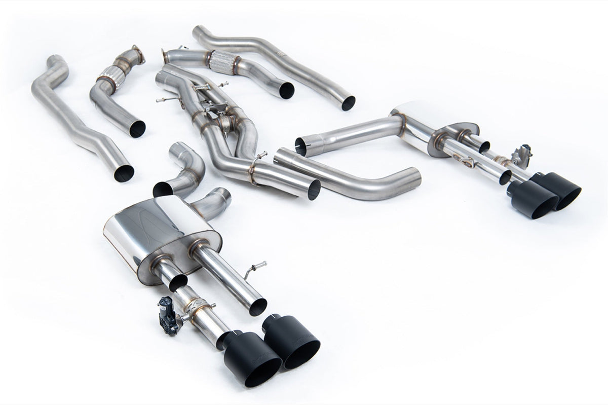 Milltek Audi S8 D5 4.0 TFSI V8 SALOON / SEDAN - STANDARD WHEEL BASE (NON OPF/GPF US/ROW MODELS) (2020 and Later) Non-Resonated (Louder) Cat Back System (Twin 80mm) with GT-115 Cerakote Black Trims (Does Not Require Cutting of the OE System)
