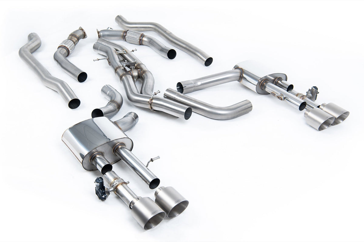 Milltek Audi S8 D5 4.0 TFSI V8 SALOON / SEDAN - STANDARD WHEEL BASE (NON OPF/GPF US/ROW MODELS) (2020 and Later) Non-Resonated (Louder) Cat Back System (Twin 80mm) with GT-115 Titanium Trims (Does Not Require Cutting of the OE System)