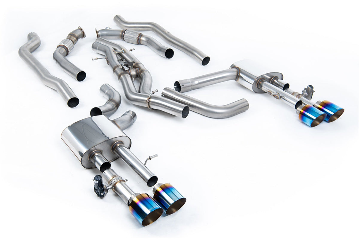 Milltek Audi S8 D5 4.0 TFSI V8 SALOON / SEDAN - STANDARD WHEEL BASE (NON OPF/GPF US/ROW MODELS) (2020 and Later) Non-Resonated (Louder) Cat Back System (Twin 80mm) with GT-115 Burnt Titanium Trims (Does Not Require Cutting of the OE System)